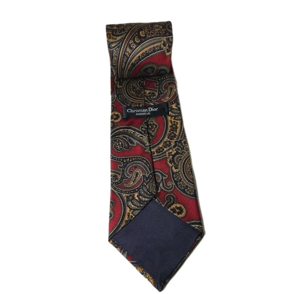 Christian D Men's Red Silk Paisley Necktie Made In USA Fabric Woven In Italy
